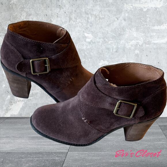 Lucky Brand Women's Ankle Boot Size 10 Slip On Brown Suede Round Toe Booties - Picture 3 of 14